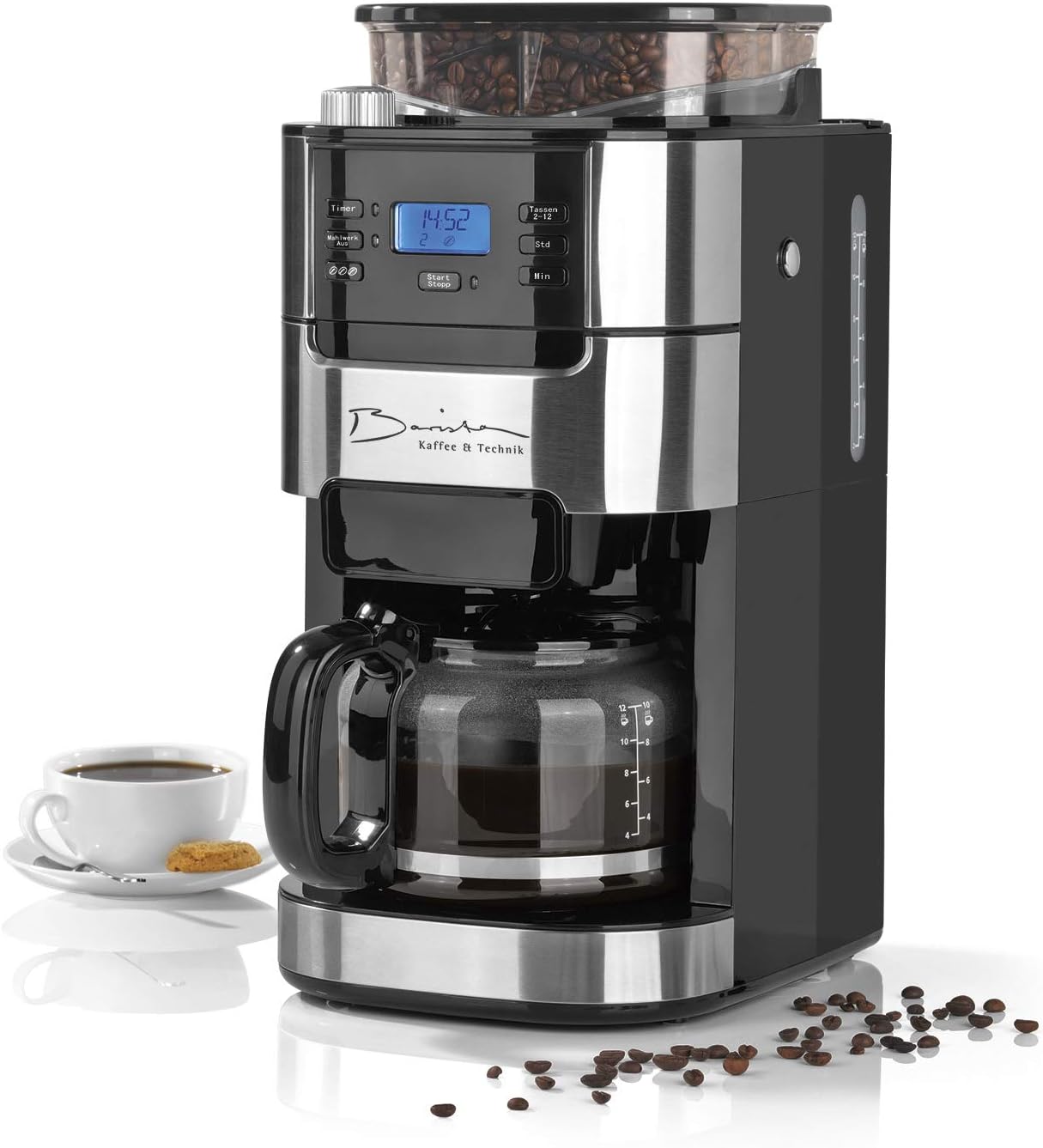 Amazon.de: Barista Filterkaffeemaschine mit Mahlwerk | Inkl. Glas-Kanne für bis zu 12 Tassen ...